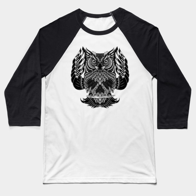 Owl Skull Ornate Baseball T-Shirt by quilimo